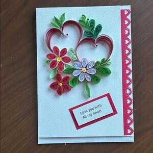 Handcrafted Quilling Greeting Card with Red and Green Accents